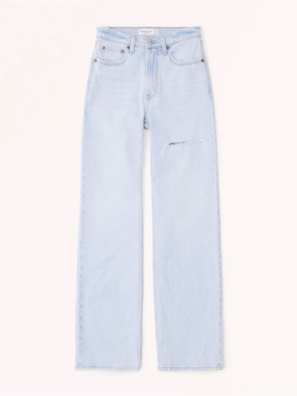 NWT Abercrombie High Rise 90s Relaxed Jean in Light Rip Destroy 27 Long